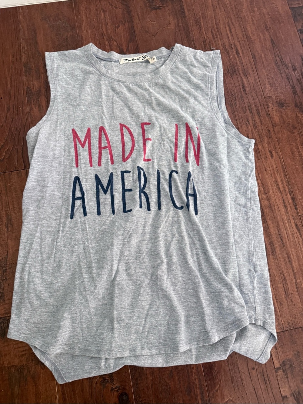 Michael Stars Light Gray 'Made in America' Graphic Tank with Red & Navy Letters